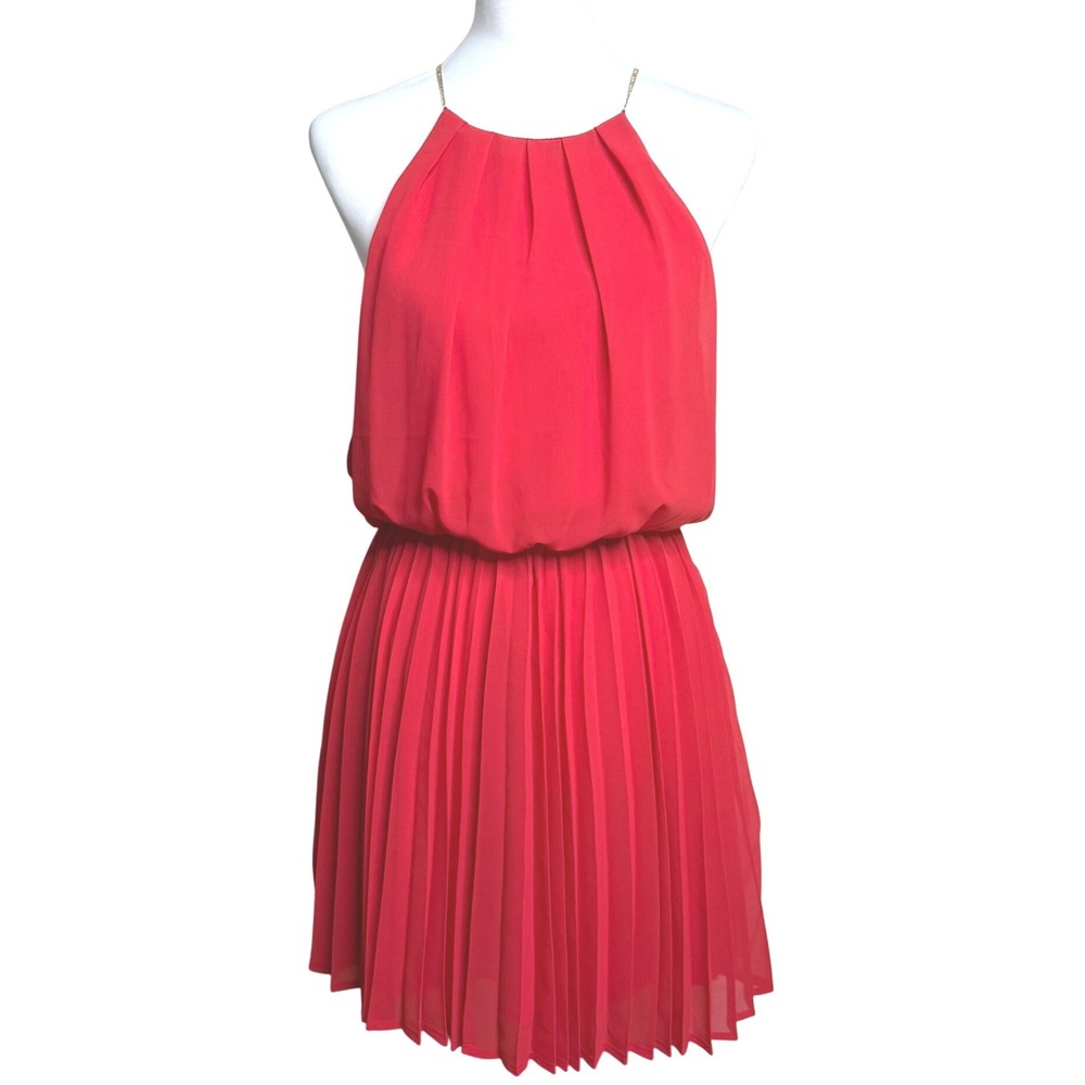 Papaya Pleated Halter Chain Strap‎ Cocktail Red Womens Dress Medium
